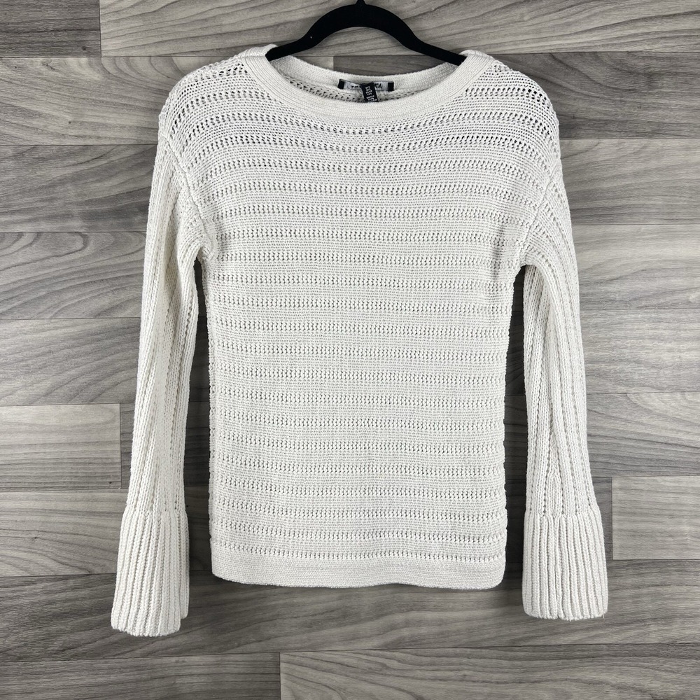 Ellen Tracy Sweater Shirt Top Womens S White Long Sleeve Knit‎ Minimalist Career